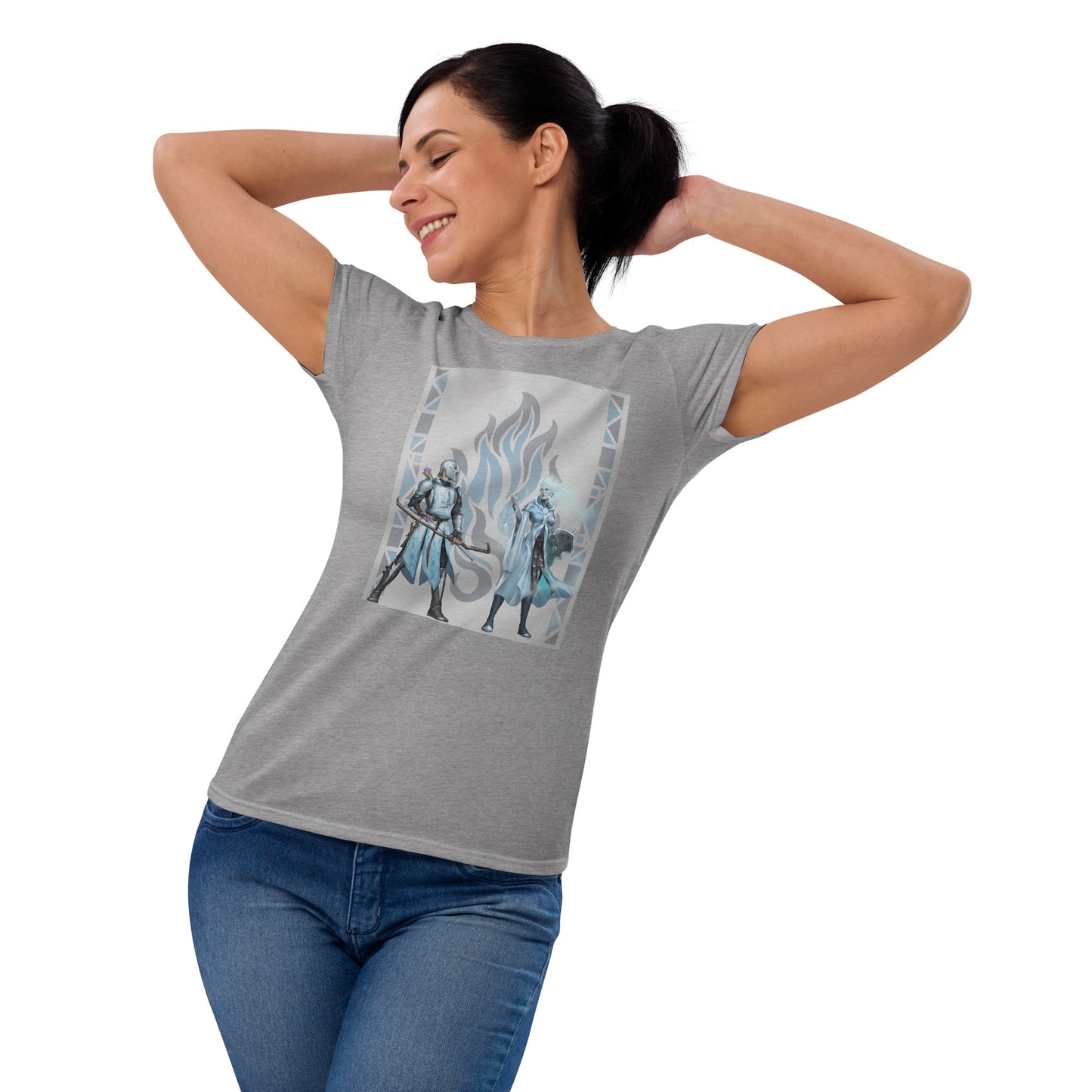 Women's Short Sleeve T-Shirt “Silver Flame” Adventurers Front/Crest Back