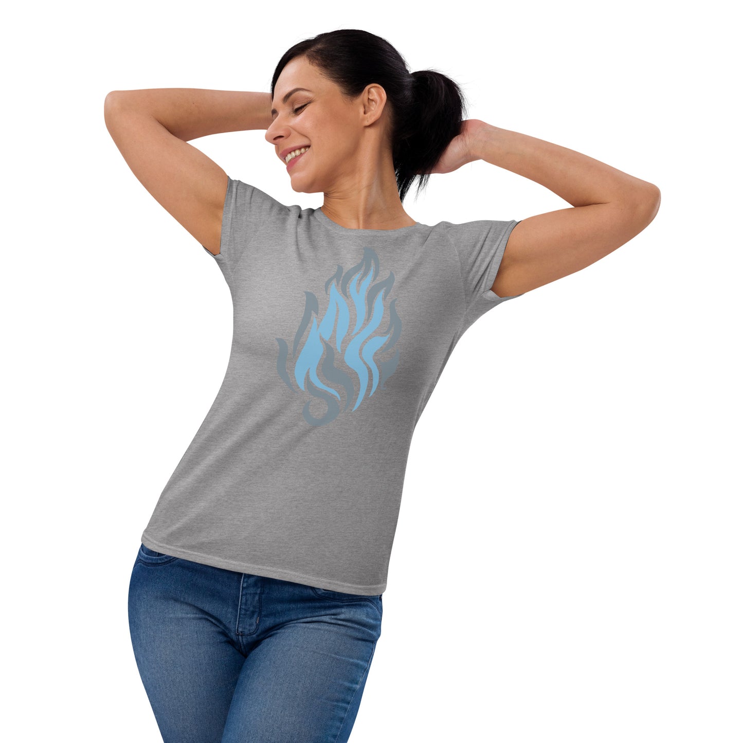 Women's Short Sleeve T-Shirt “Silver Flame” Crest Front/Adventurers Back