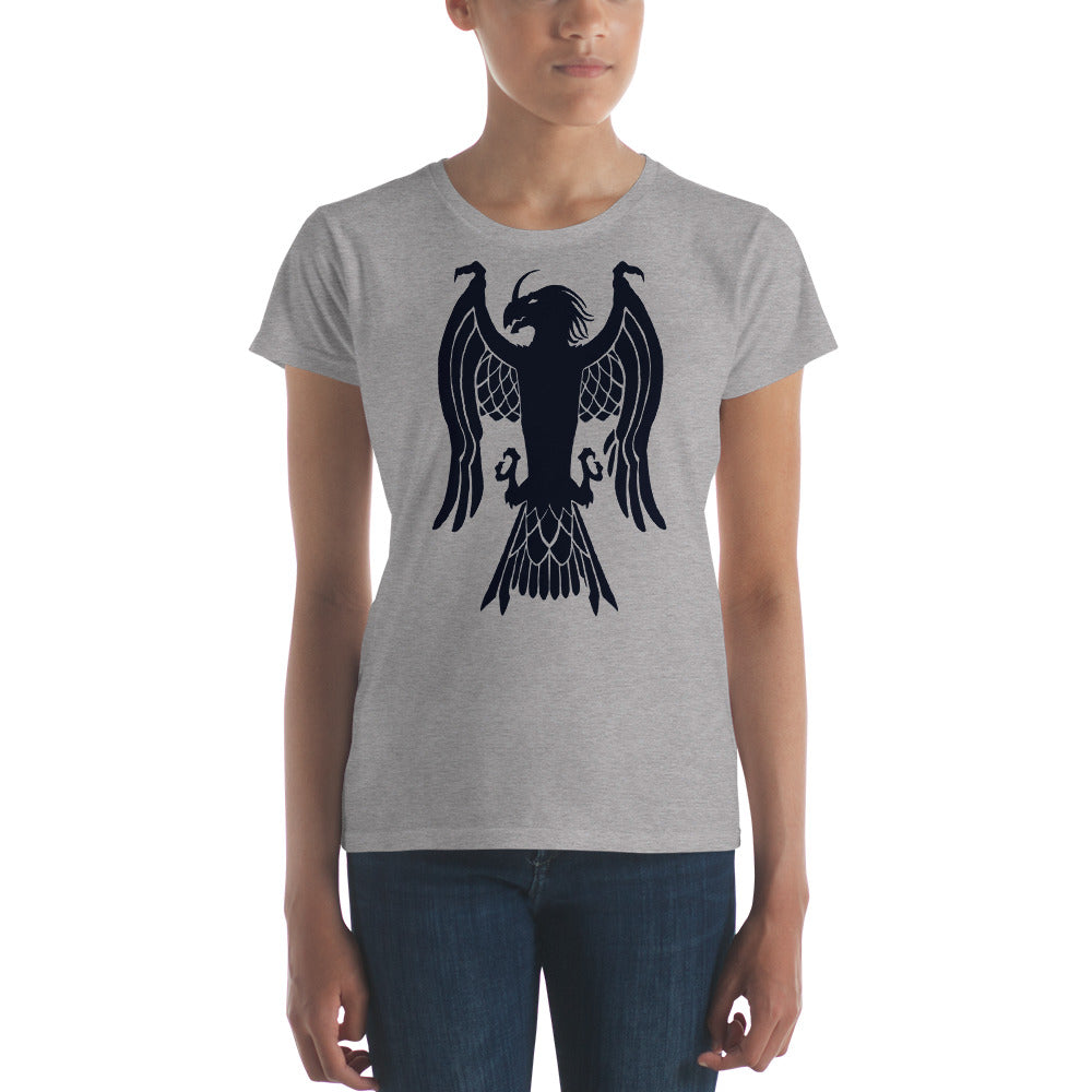 Women's Short Sleeve T-Shirt "Red Wolf” Crest Front/Adventurers Back