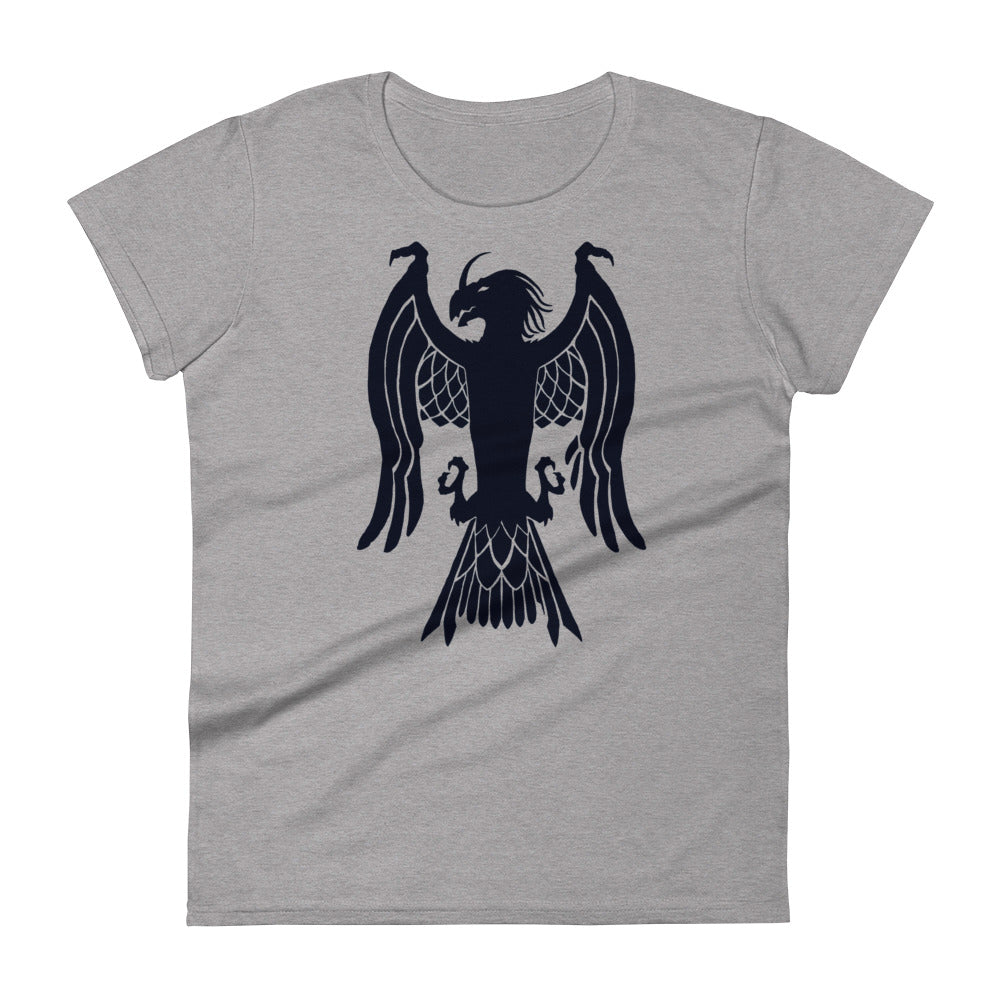 Women's Short Sleeve T-Shirt "Red Wolf” Crest Front/Adventurers Back