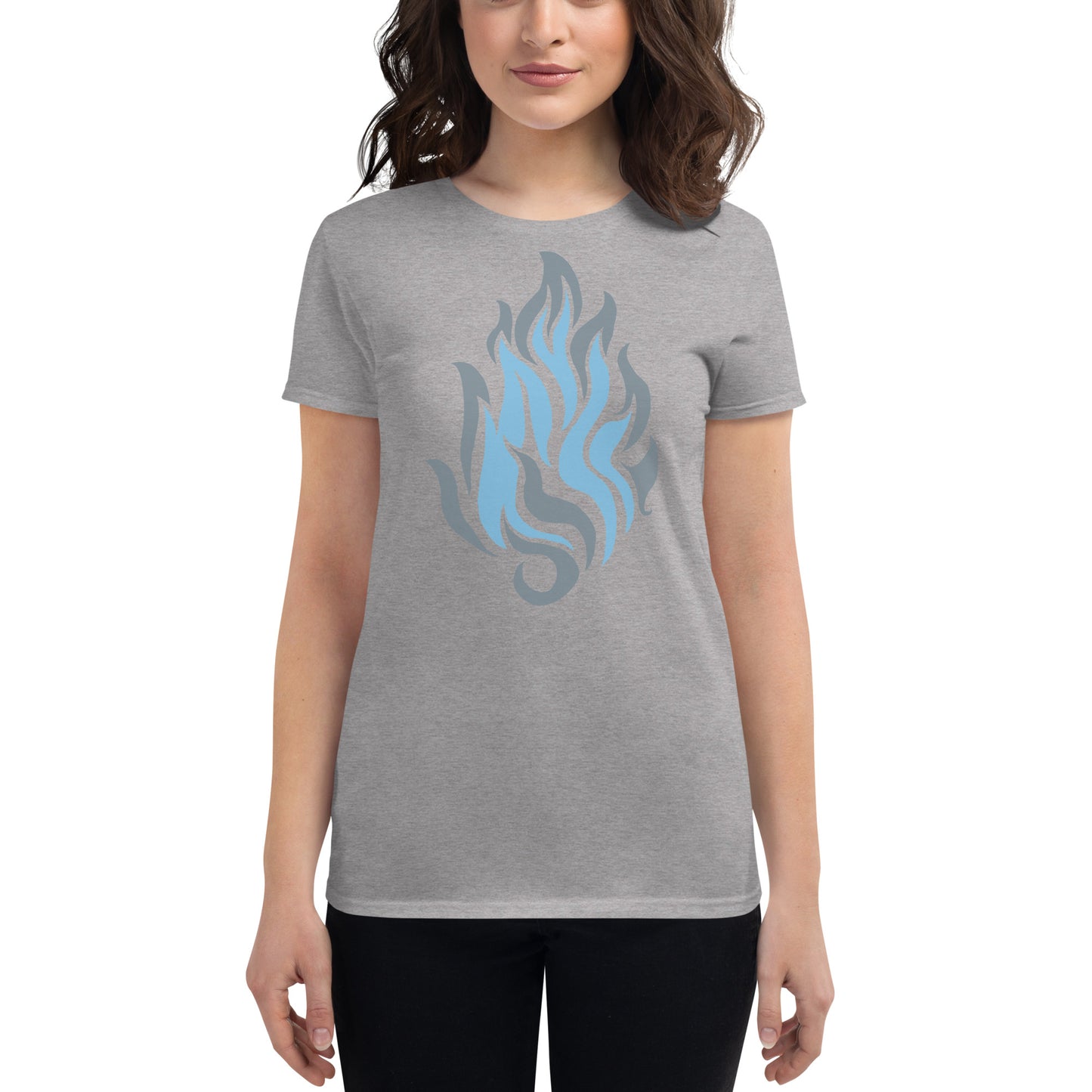 Women's Short Sleeve T-Shirt “Silver Flame” Crest Front/Adventurers Back