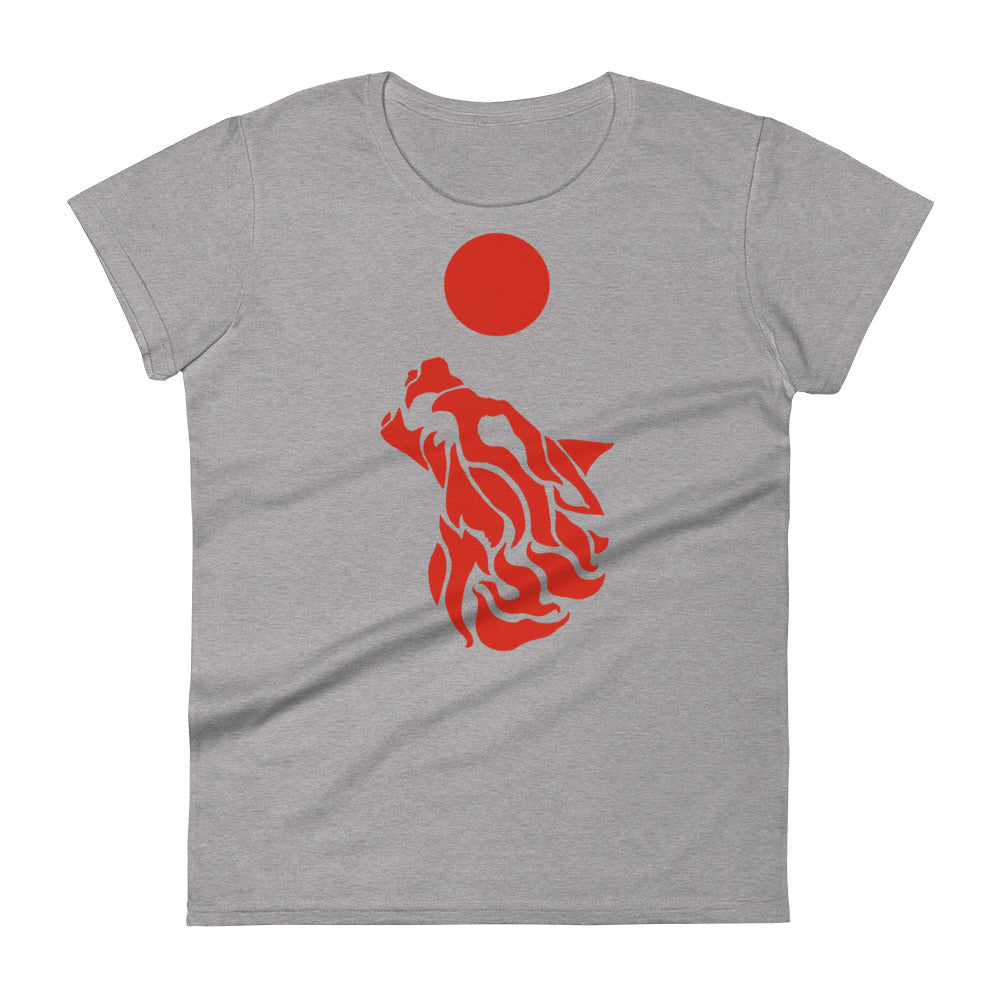 Women's Short Sleeve T-Shirt "Red Wolf” Crest Front/Adventurers Back