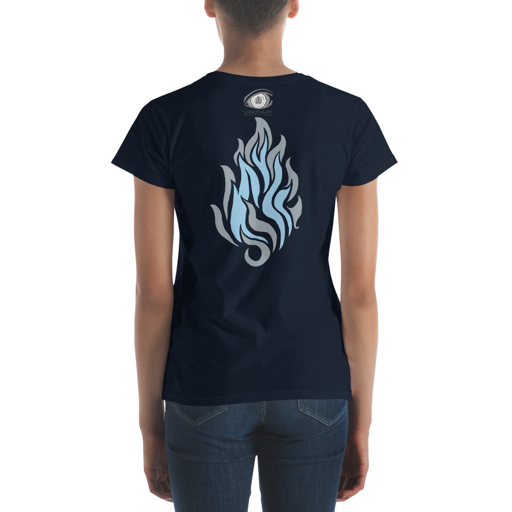 Women's Short Sleeve T-Shirt “Silver Flame” Adventurers Front/Crest Back