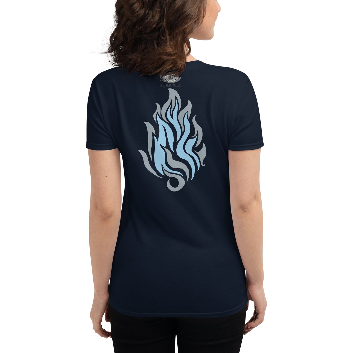 Women's Short Sleeve T-Shirt “Silver Flame” Adventurers Front/Crest Back