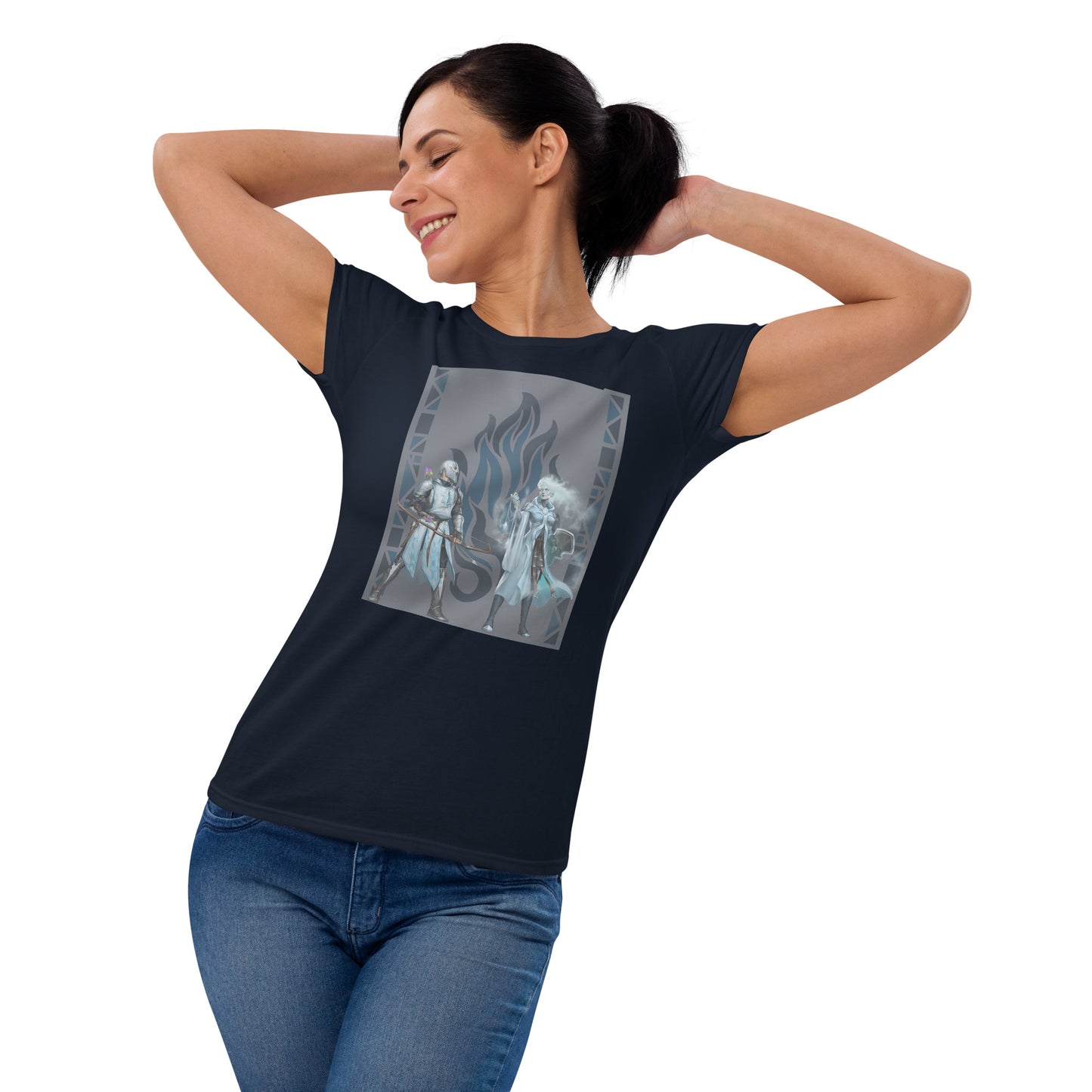 Women's Short Sleeve T-Shirt “Silver Flame” Adventurers Front/Crest Back