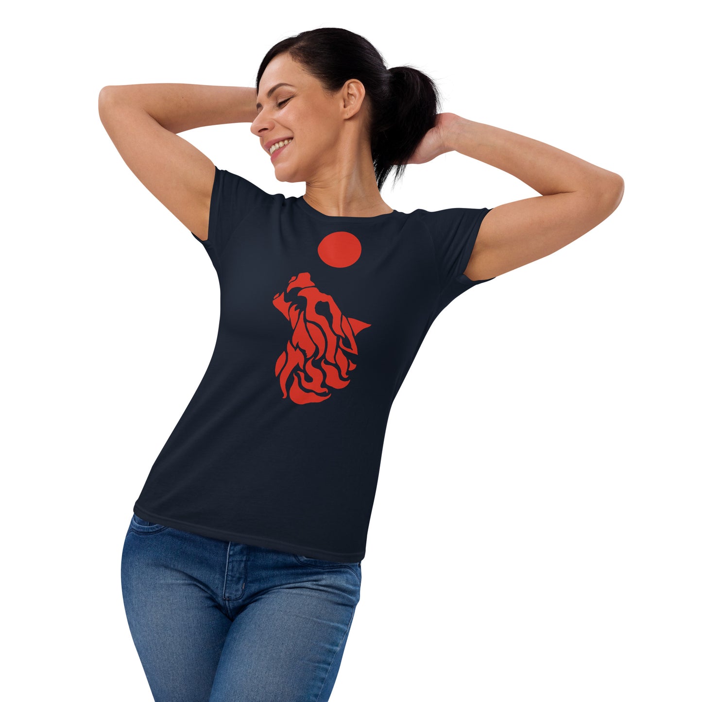 Women's Short Sleeve T-Shirt "Red Wolf” Crest Front/Adventurers Back