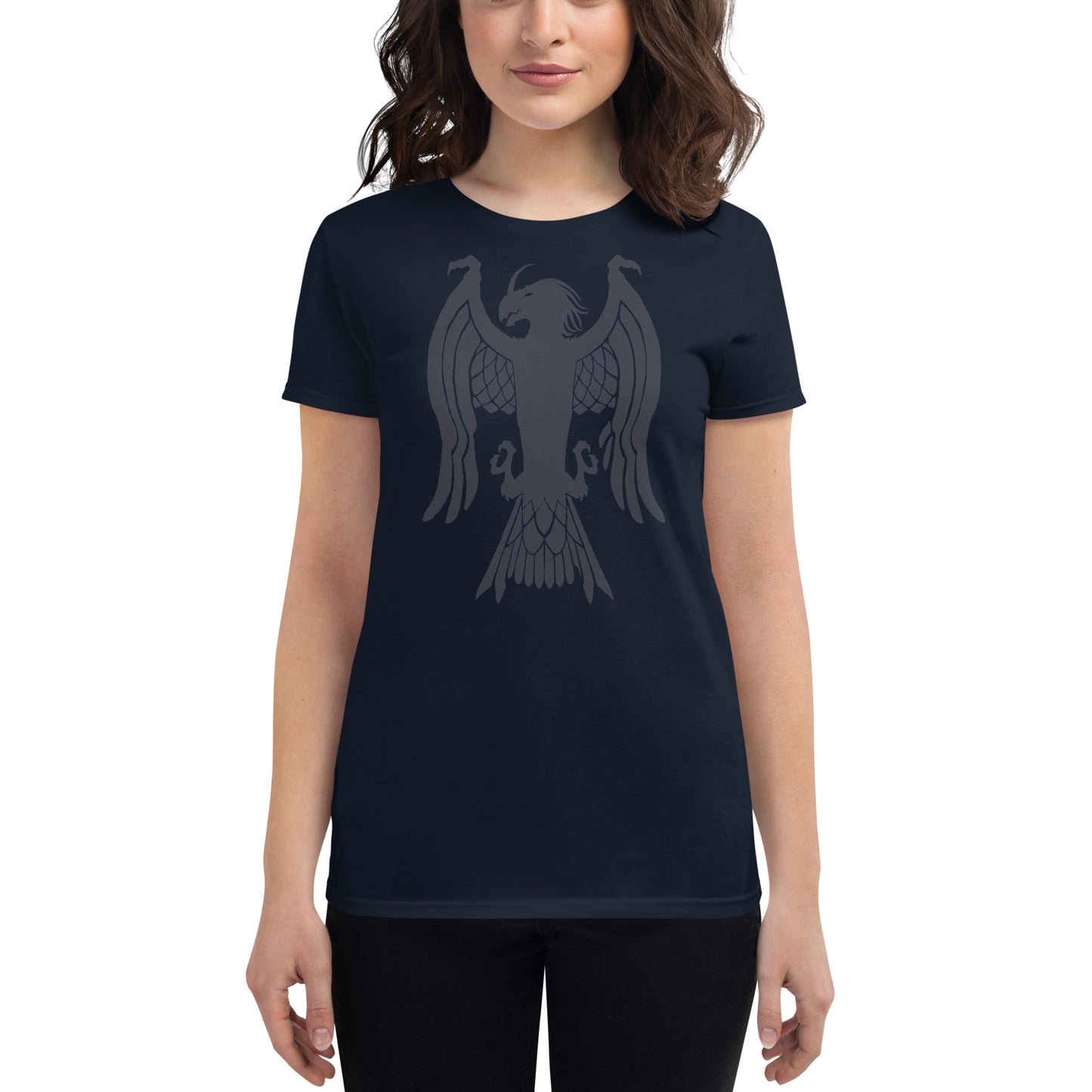 Women's Short Sleeve T-Shirt "Red Wolf” Crest Front/Adventurers Back