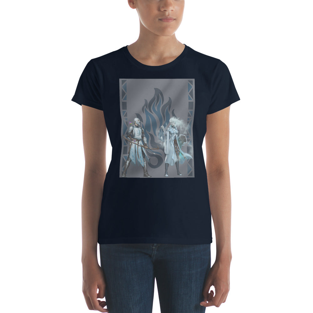 Women's Short Sleeve T-Shirt “Silver Flame” Adventurers Front/Crest Back