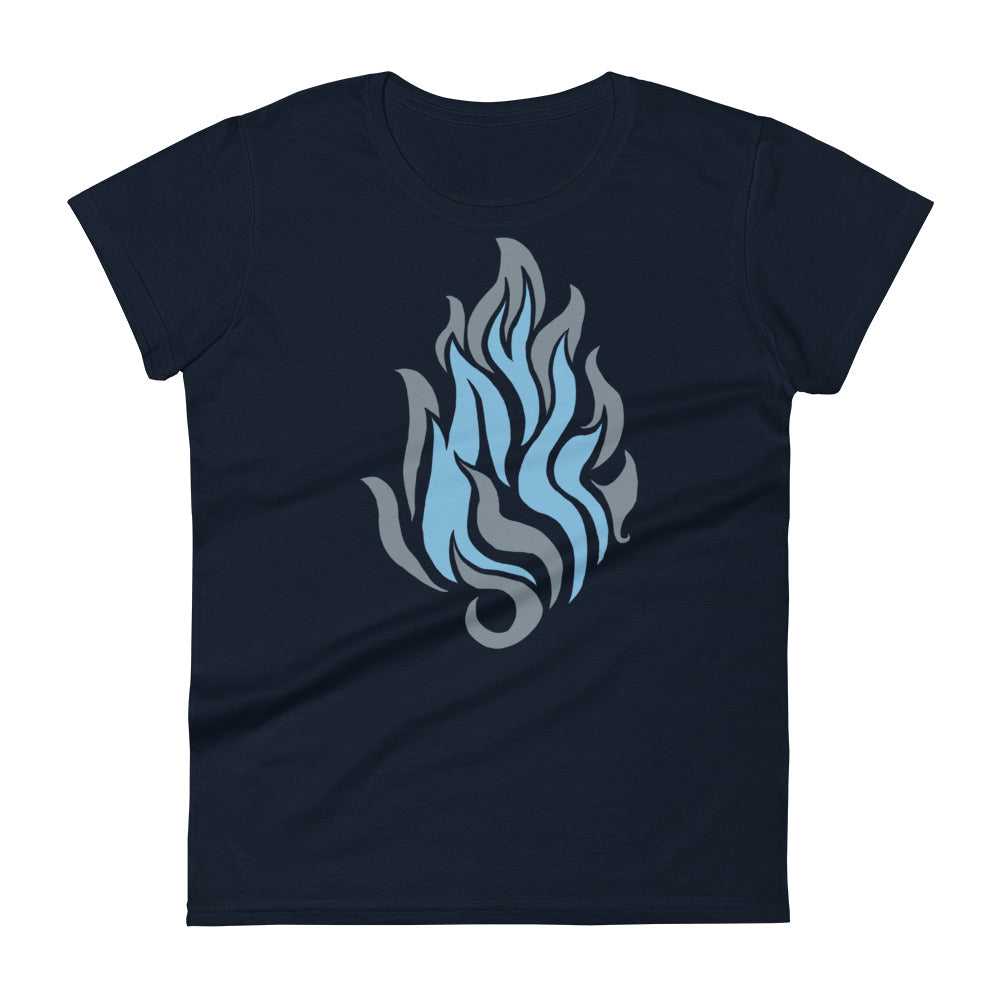 Women's Short Sleeve T-Shirt “Silver Flame” Crest Front/Adventurers Back