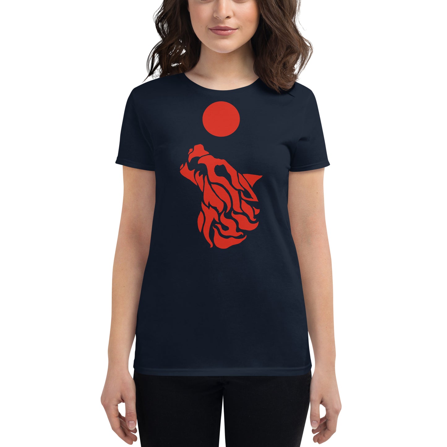 Women's Short Sleeve T-Shirt "Red Wolf” Crest Front/Adventurers Back