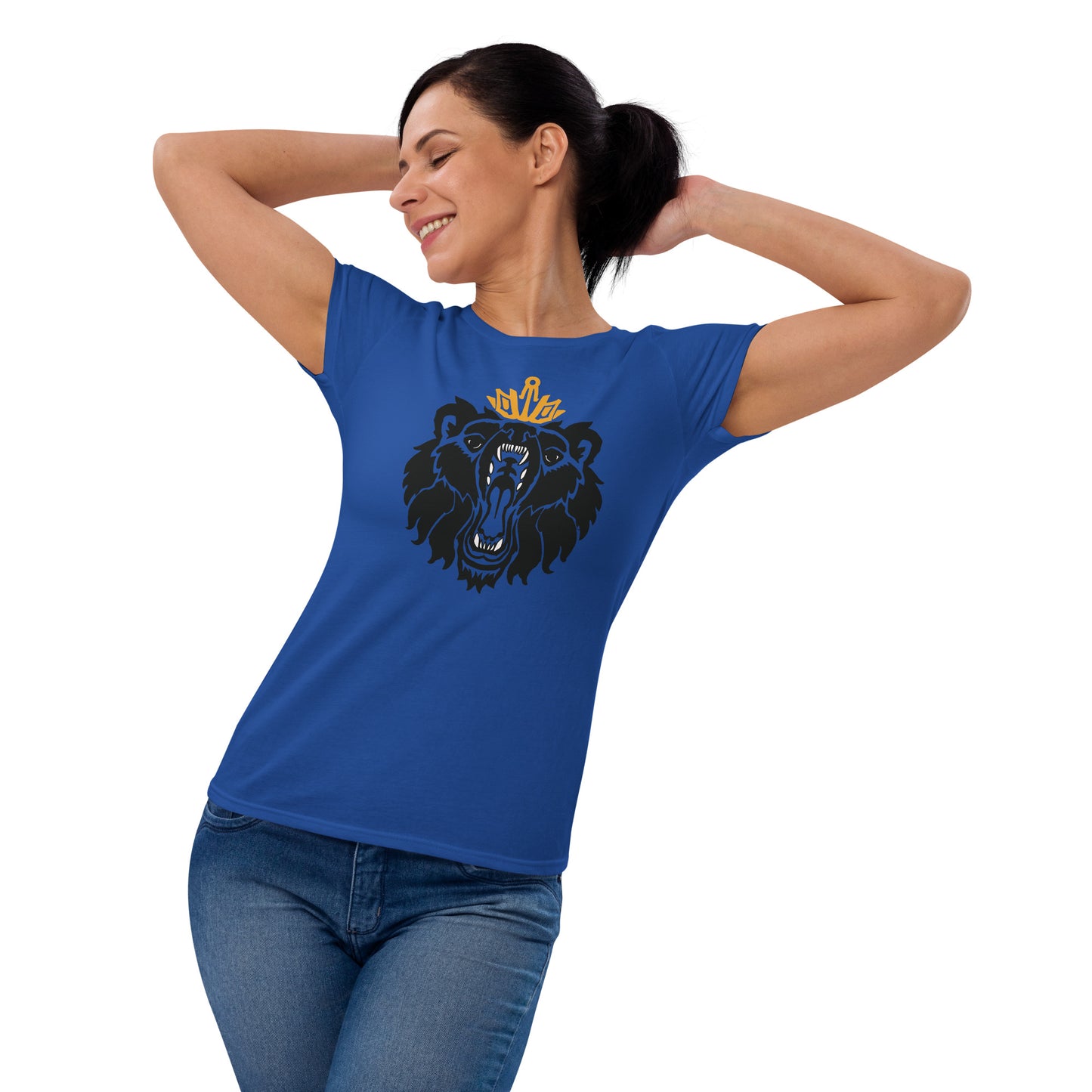 Women's Short Sleeve T-Shirt “Royal Bear” Crest Front/Adventurers Back