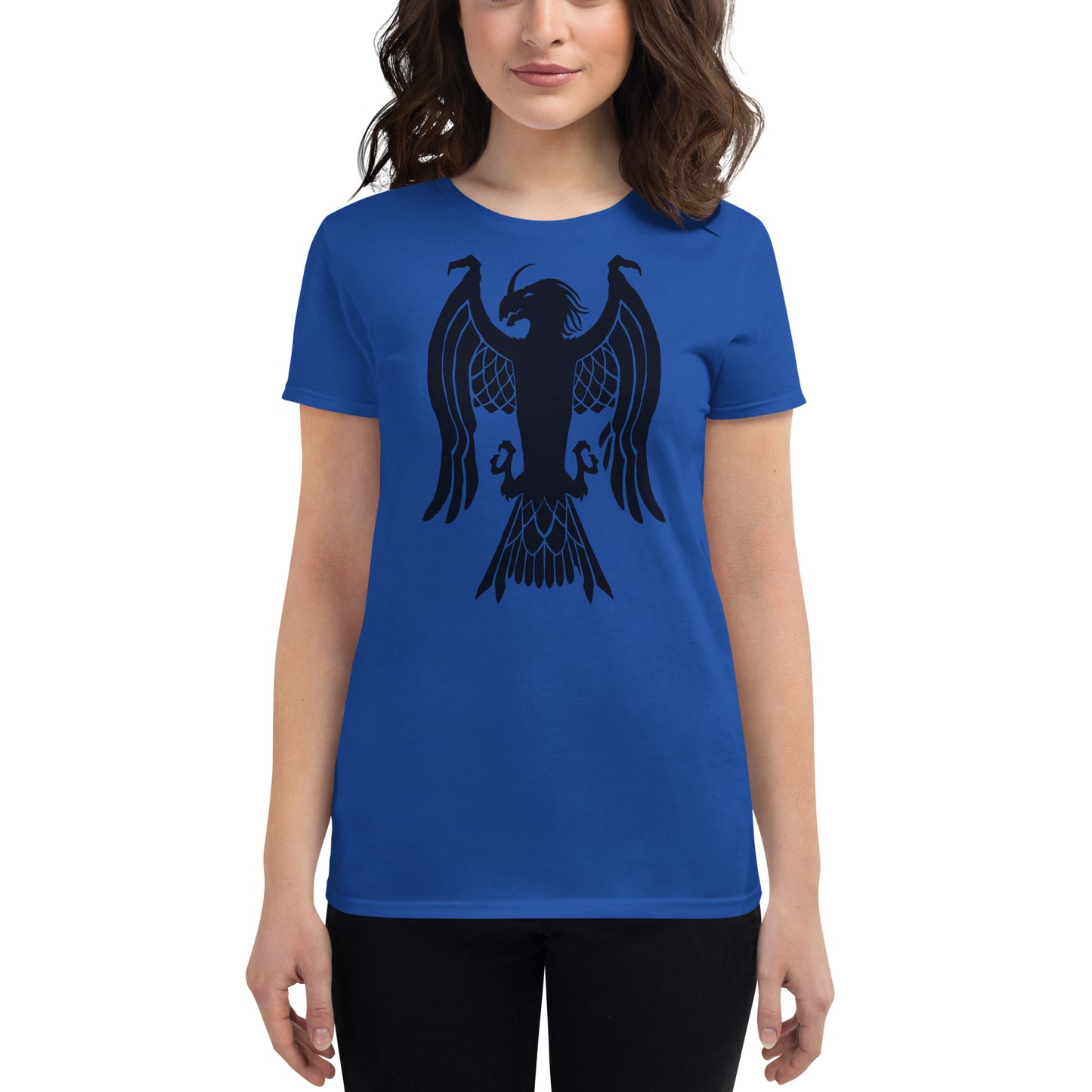 Women's Short Sleeve T-Shirt "Red Wolf” Crest Front/Adventurers Back