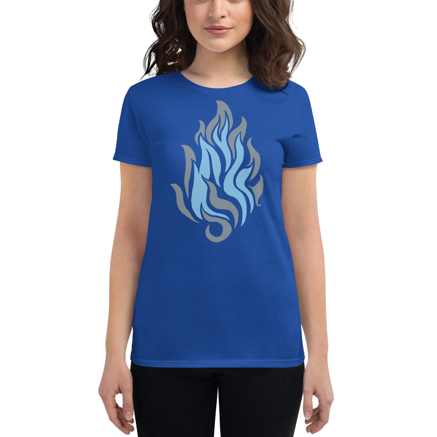 Women's Short Sleeve T-Shirt “Silver Flame” Crest Front/Adventurers Back