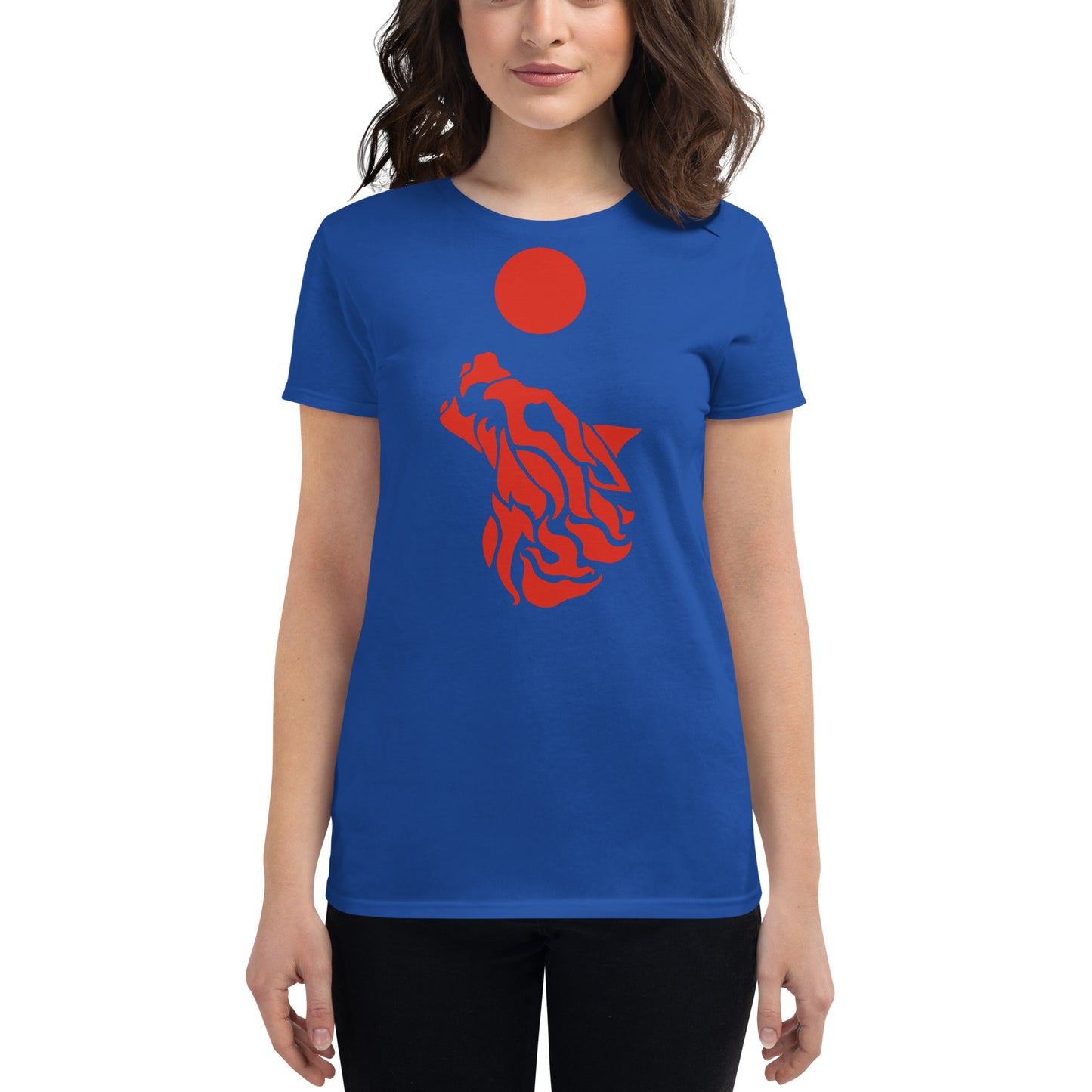 Women's Short Sleeve T-Shirt "Red Wolf” Crest Front/Adventurers Back