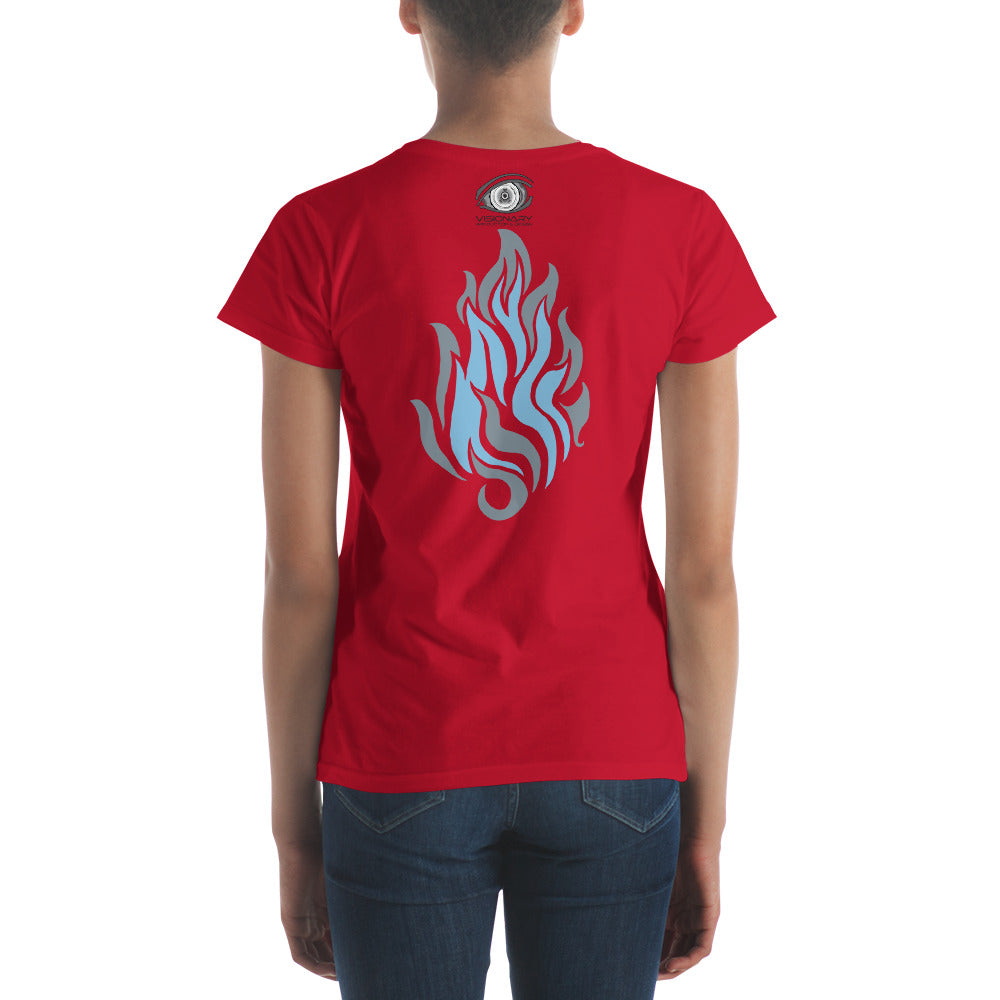 Women's Short Sleeve T-Shirt “Silver Flame” Adventurers Front/Crest Back