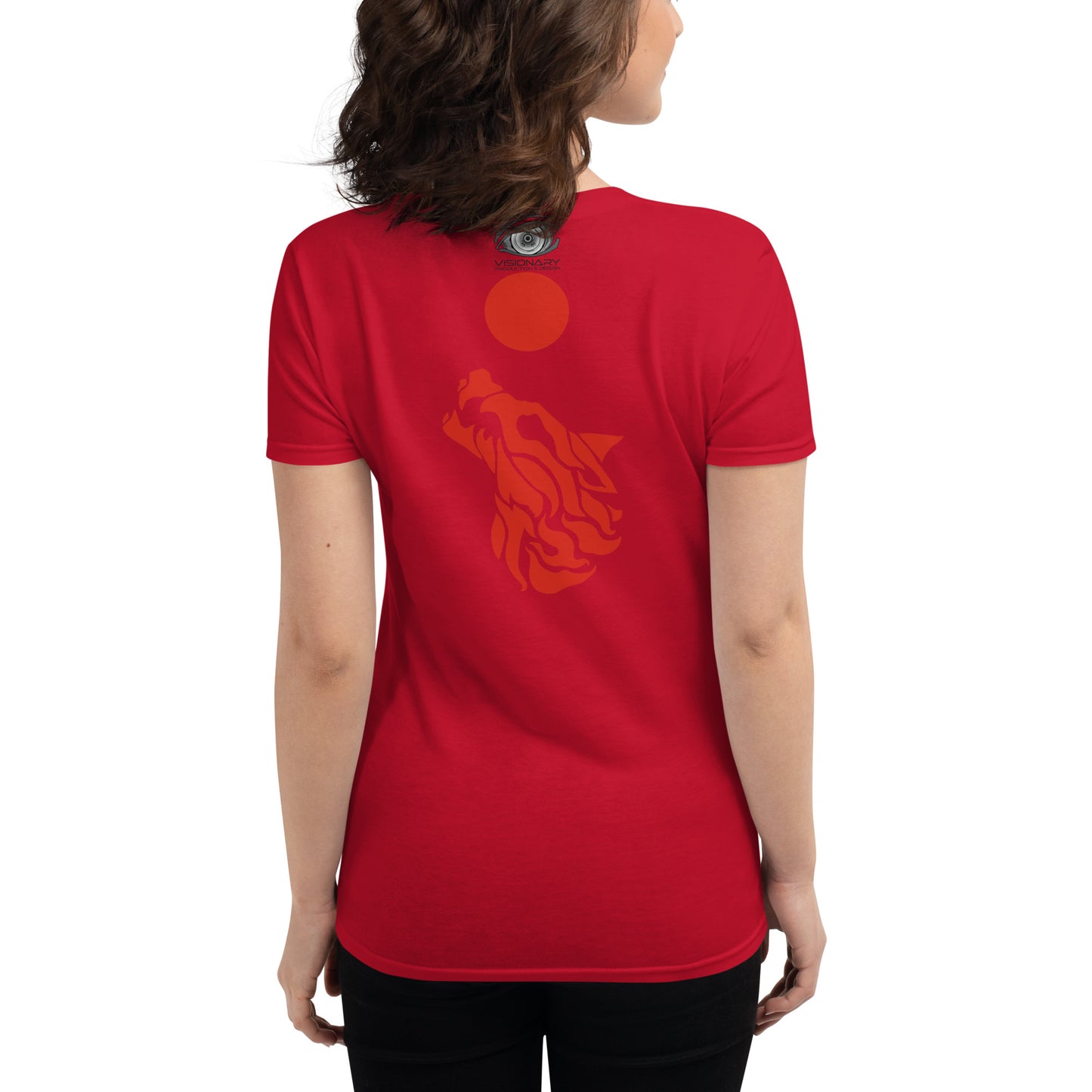 Women's Short Sleeve T-Shirt "Red Wolf” Adventurers Front/Crest Back