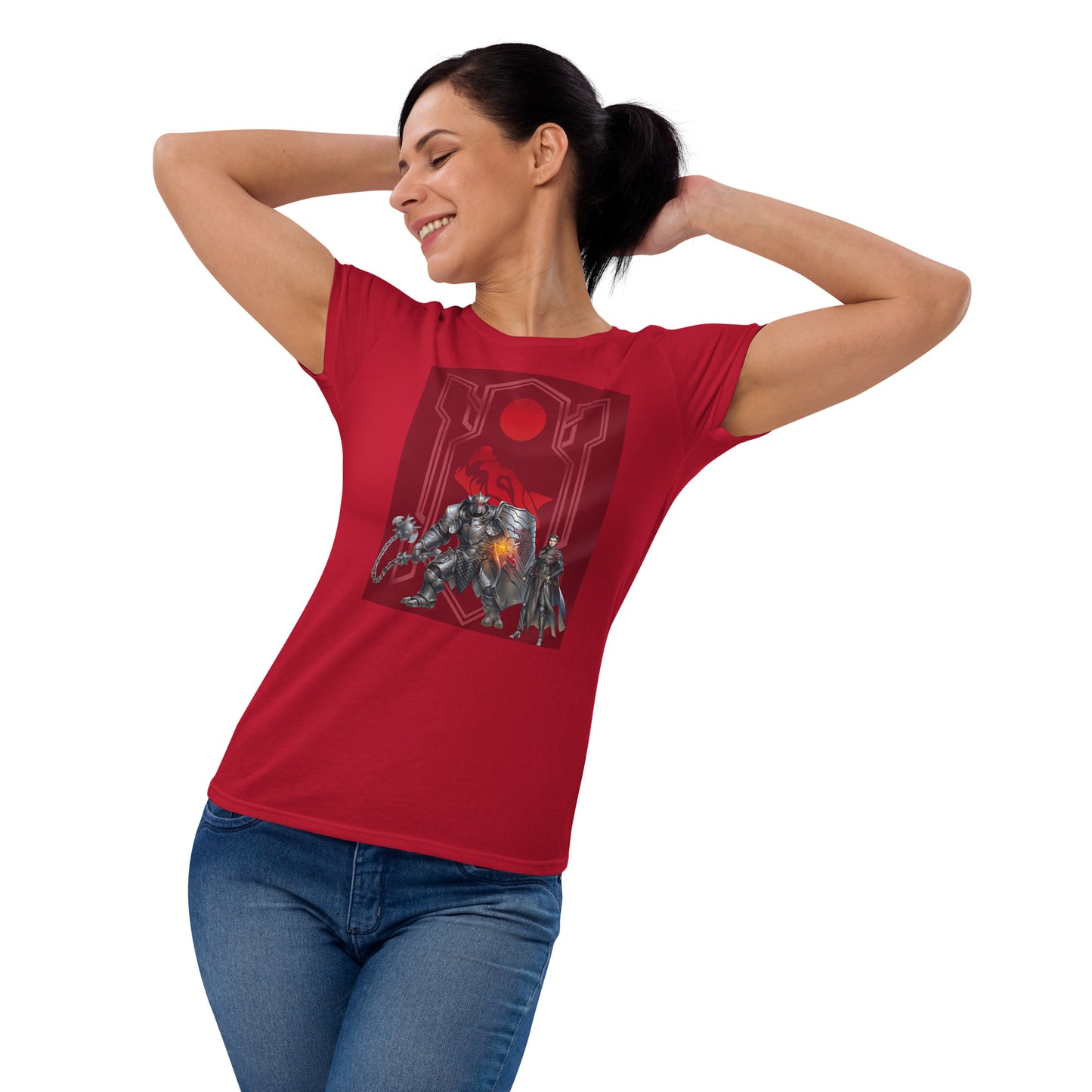 Women's Short Sleeve T-Shirt "Red Wolf” Adventurers Front/Crest Back