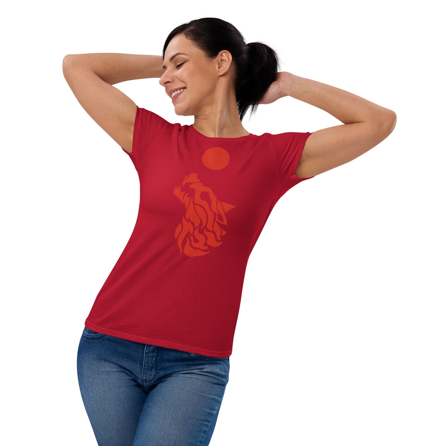 Women's Short Sleeve T-Shirt "Red Wolf” Crest Front/Adventurers Back