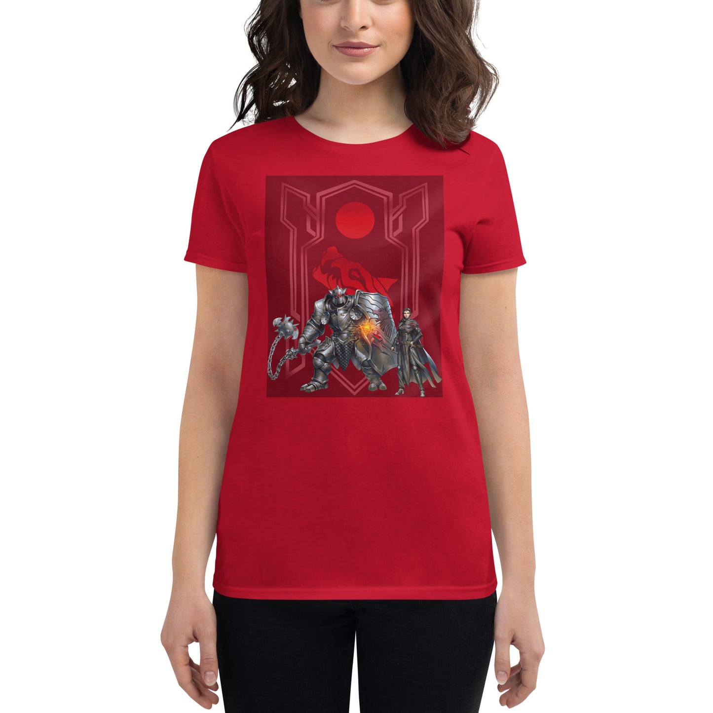 Women's Short Sleeve T-Shirt "Red Wolf” Adventurers Front/Crest Back