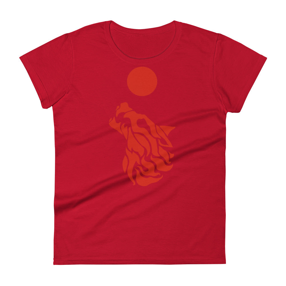 Women's Short Sleeve T-Shirt "Red Wolf” Crest Front/Adventurers Back