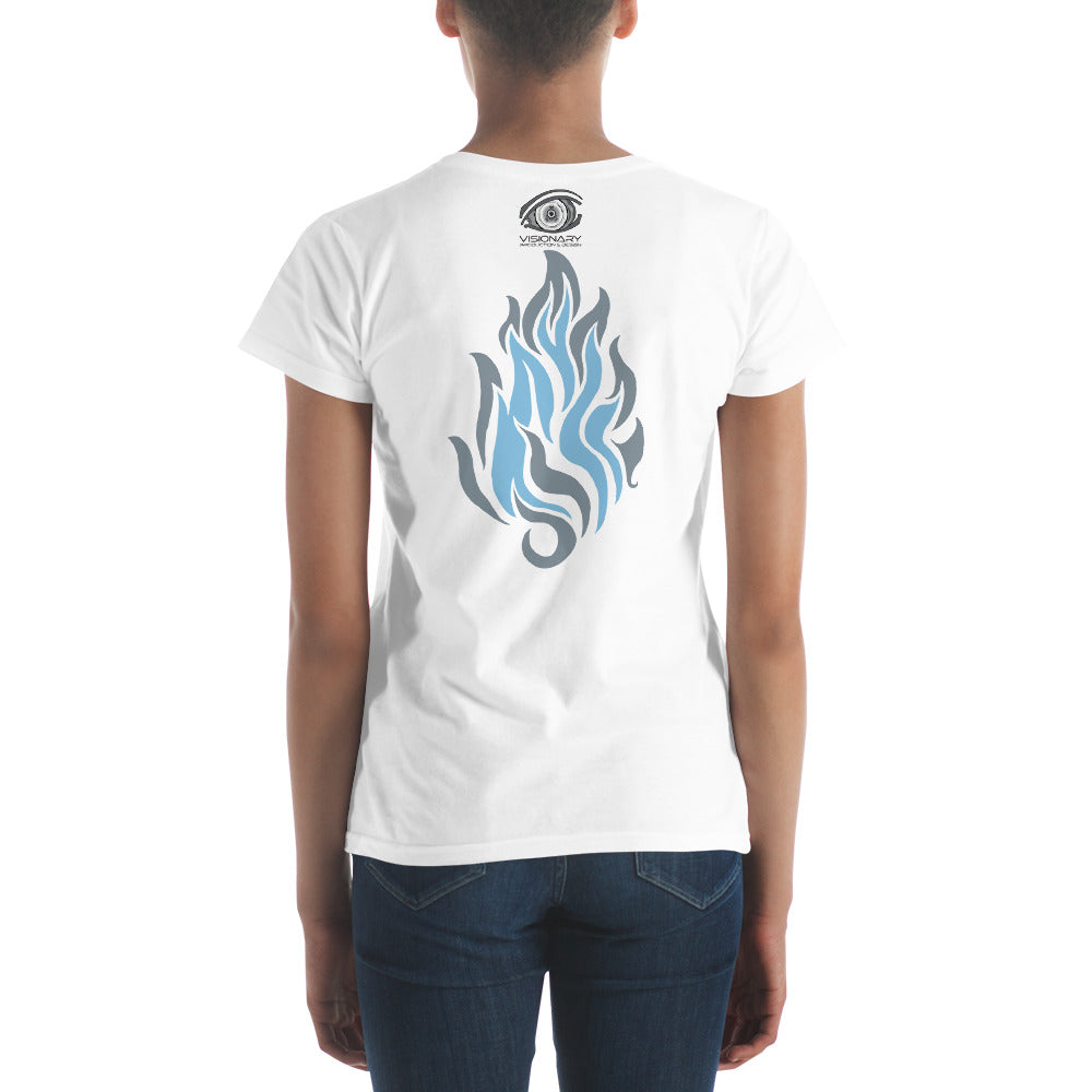 Women's Short Sleeve T-Shirt “Silver Flame” Adventurers Front/Crest Back