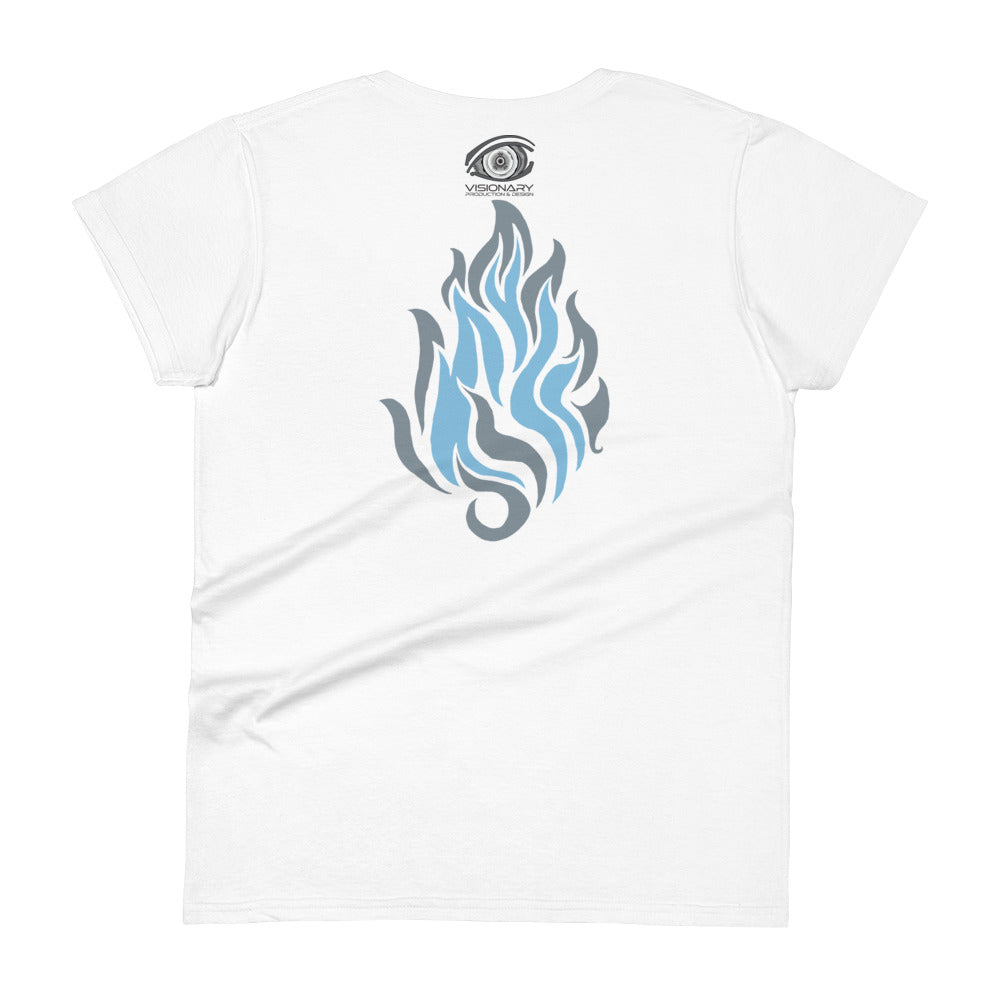 Women's Short Sleeve T-Shirt “Silver Flame” Adventurers Front/Crest Back