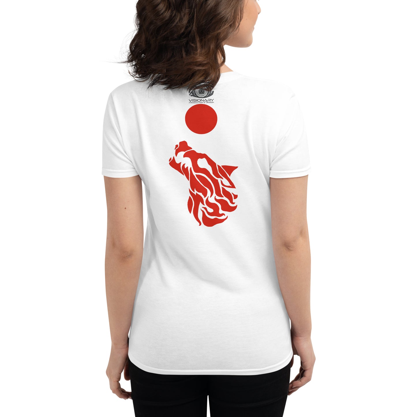 Women's Short Sleeve T-Shirt "Red Wolf” Adventurers Front/Crest Back