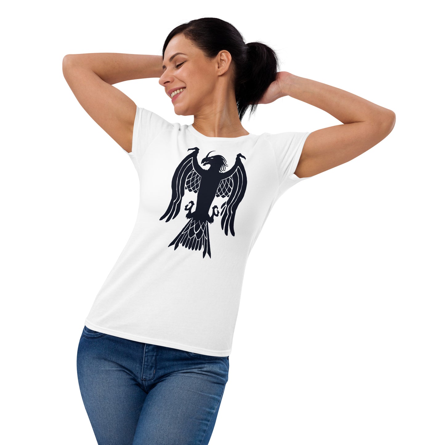 Women's Short Sleeve T-Shirt "Red Wolf” Crest Front/Adventurers Back