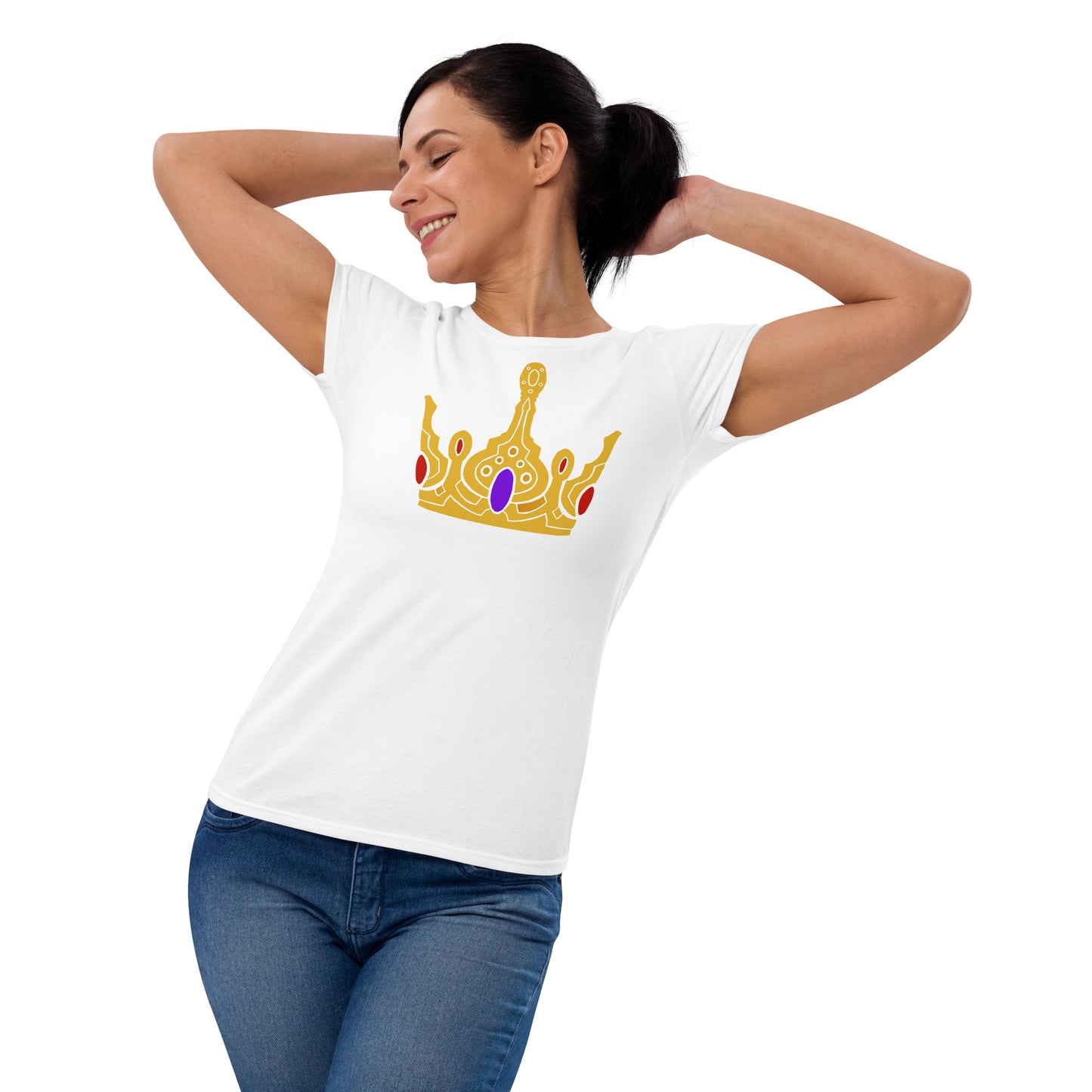 Women's Short Sleeve T-Shirt “Gold Crown” Crest Front/Adventurers Back