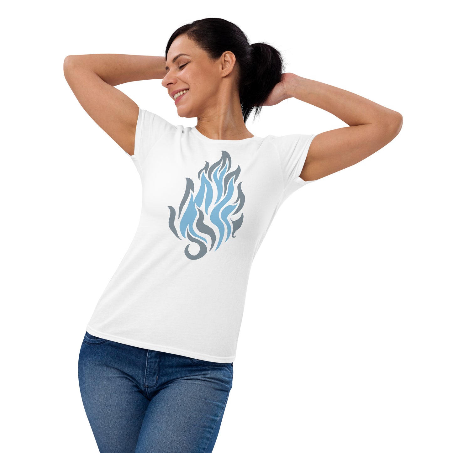 Women's Short Sleeve T-Shirt “Silver Flame” Crest Front/Adventurers Back