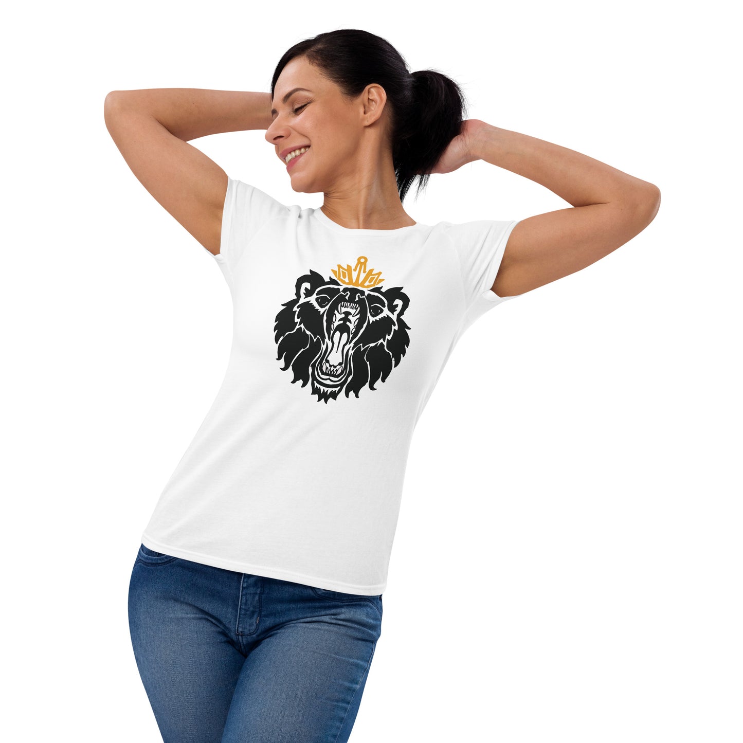 Women's Short Sleeve T-Shirt “Royal Bear” Crest Front/Adventurers Back