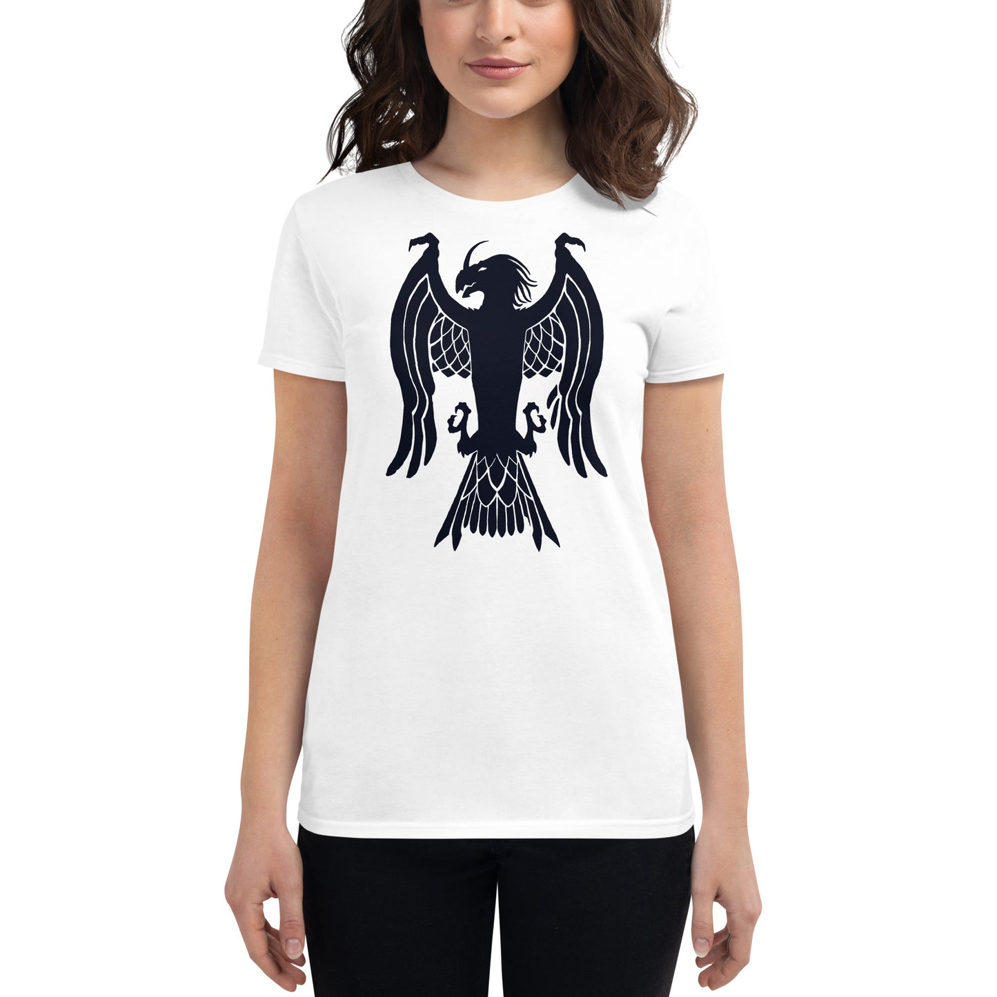 Women's Short Sleeve T-Shirt "Red Wolf” Crest Front/Adventurers Back