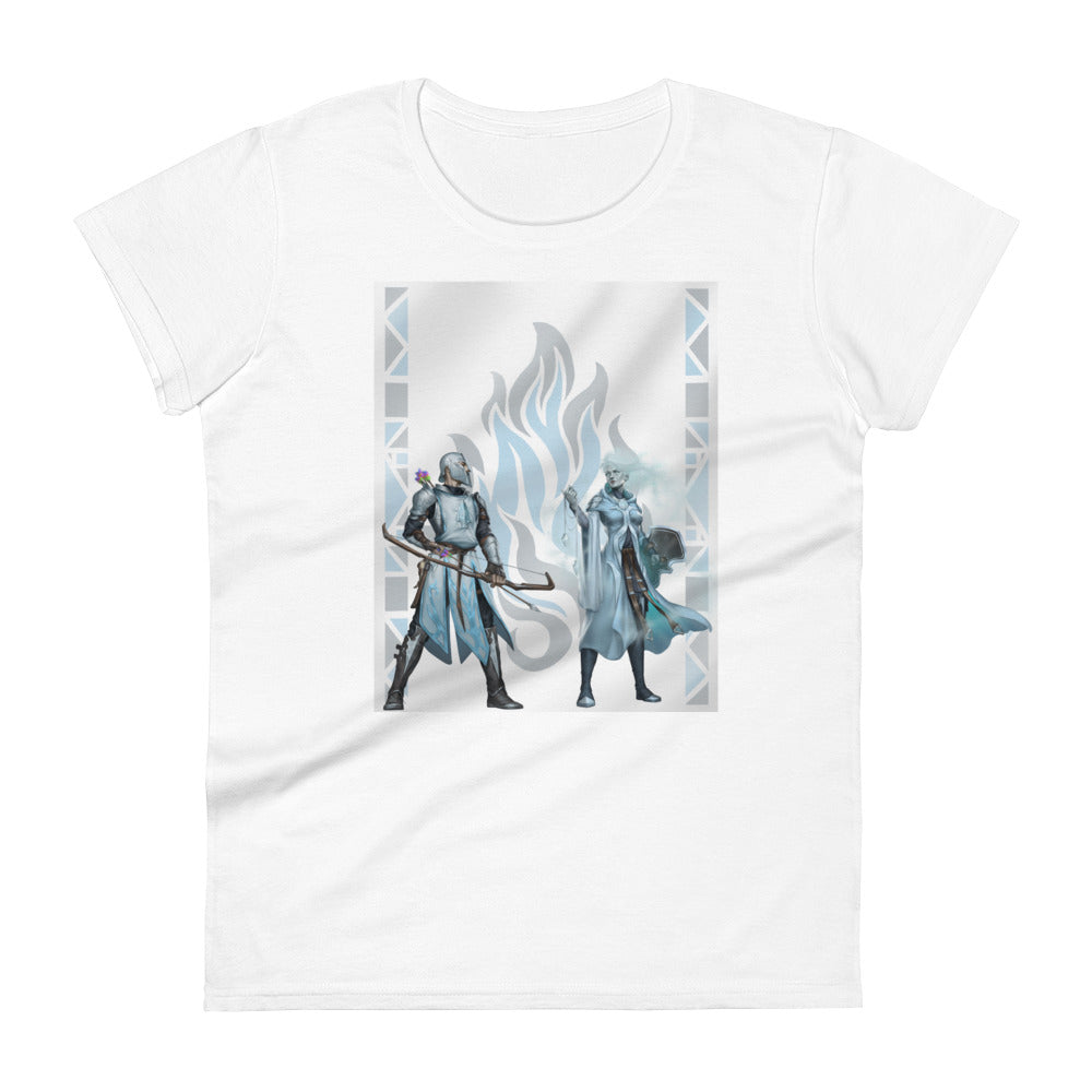 Women's Short Sleeve T-Shirt “Silver Flame” Adventurers Front/Crest Back