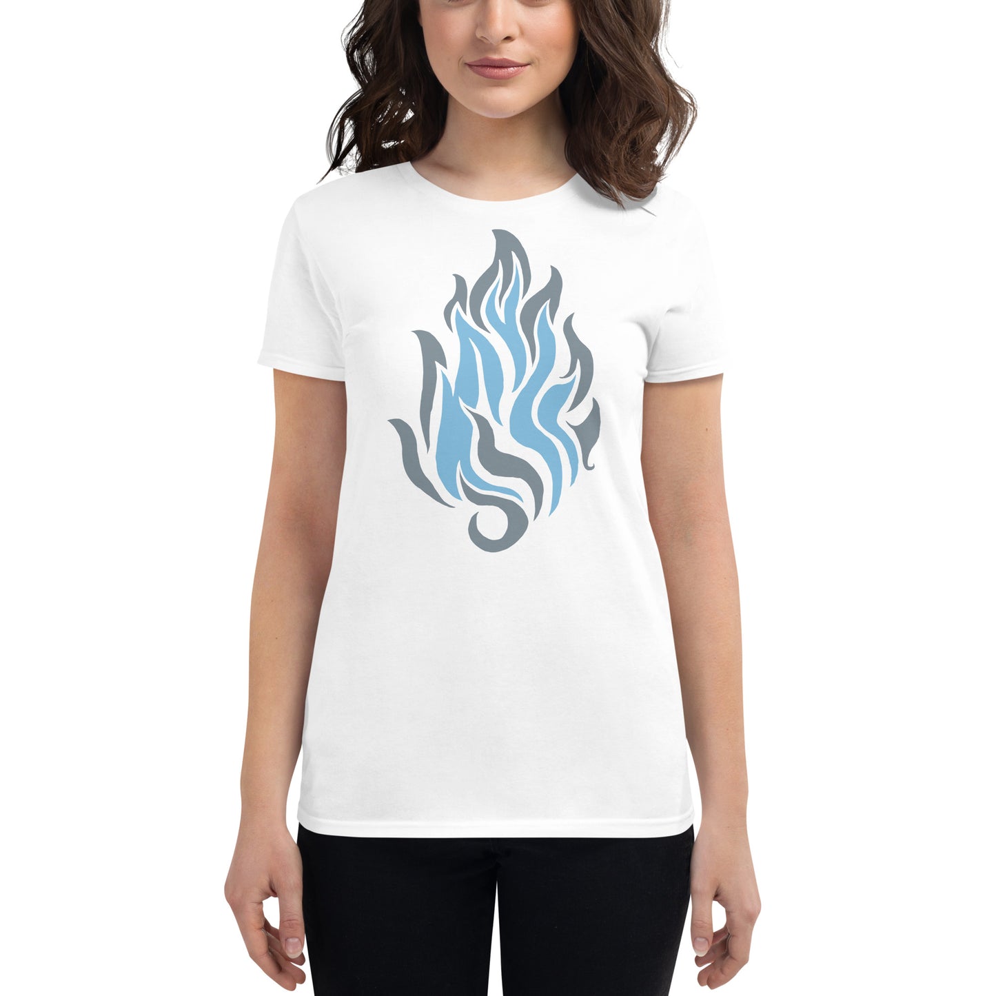 Women's Short Sleeve T-Shirt “Silver Flame” Crest Front/Adventurers Back