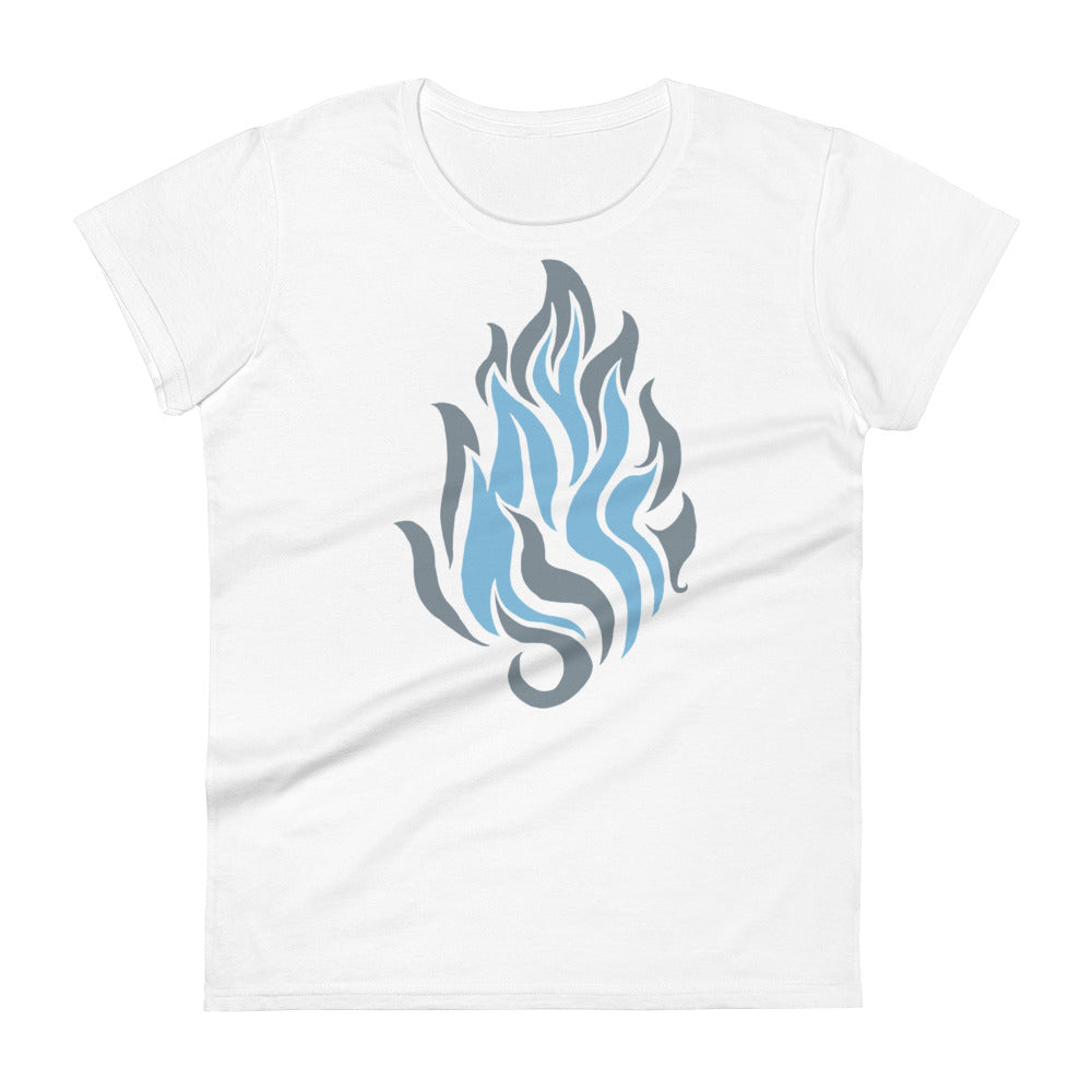 Women's Short Sleeve T-Shirt “Silver Flame” Crest Front/Adventurers Back