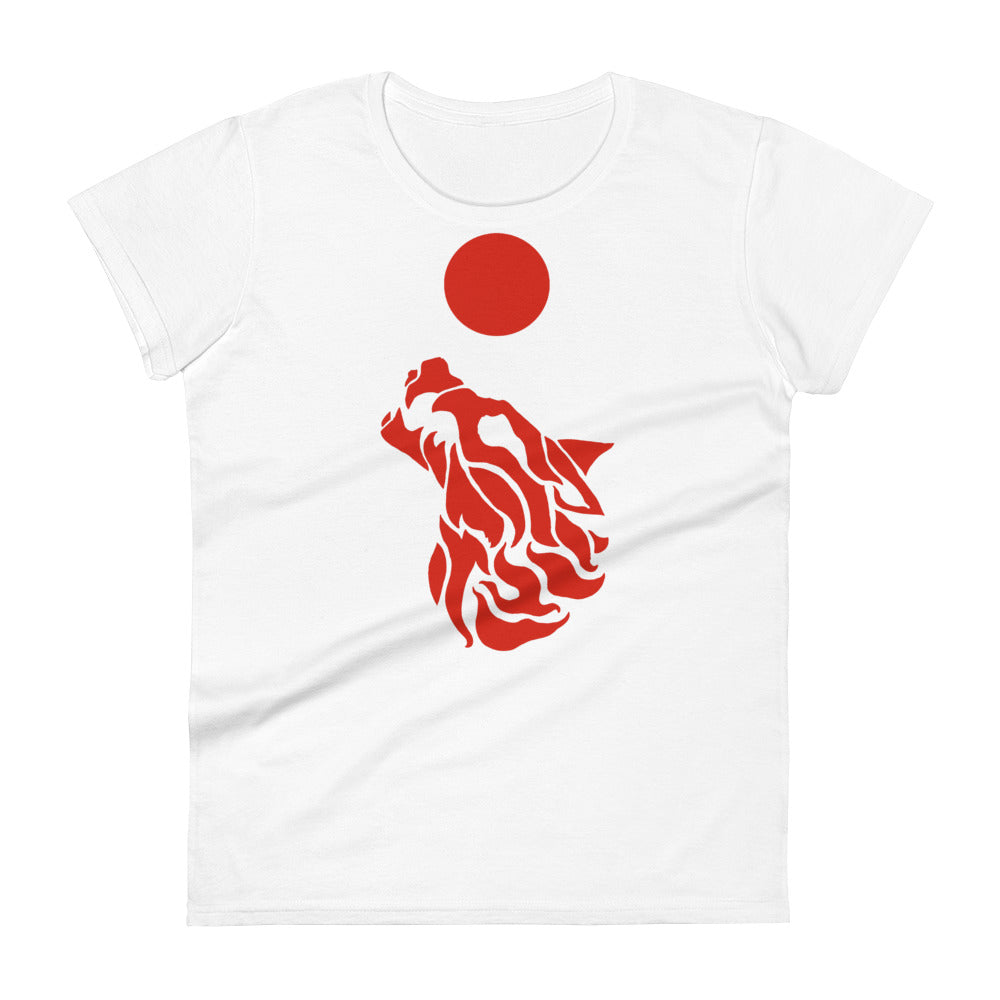 Women's Short Sleeve T-Shirt "Red Wolf” Crest Front/Adventurers Back